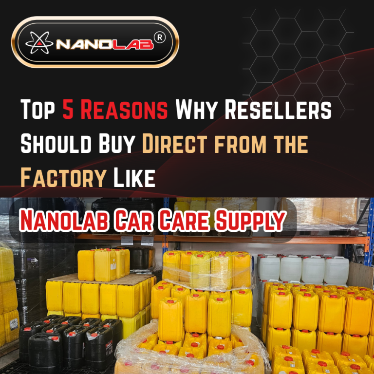 Factory direct car wash shampoo, degreaser, and water coating in cartons from Nanolab, bulk supply for resellers in Malaysia
