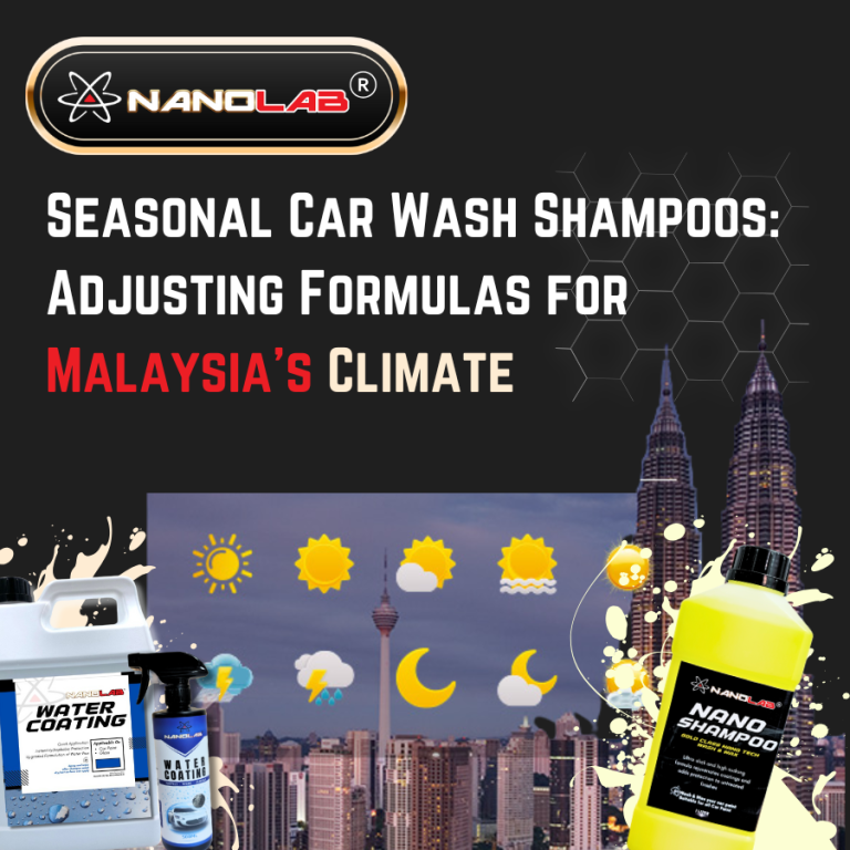 Nanolab high-foam and wash shampoos with water coating, optimized for Malaysia’s tropical weather, offering seasonal protection against rain, UV, and humidity.