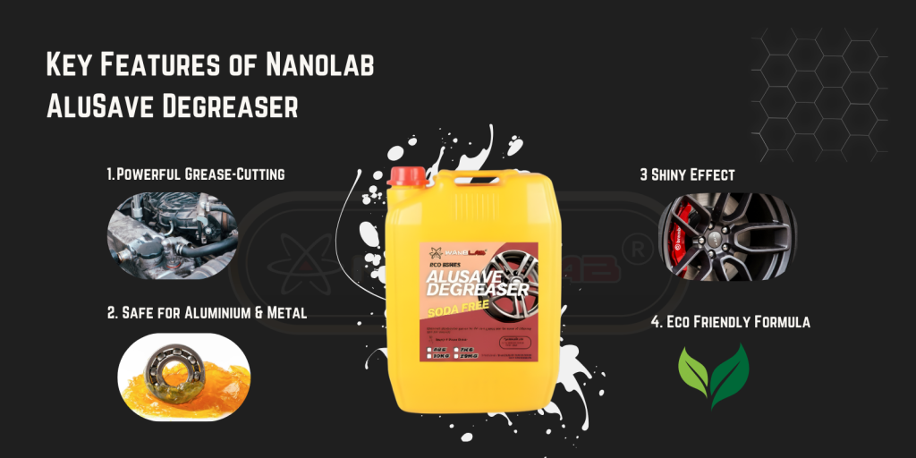 Key Features of AluSave Degreaser include Safe for Aluminium & Metal Surfaces & Powerful Grease-Cutting Performance.