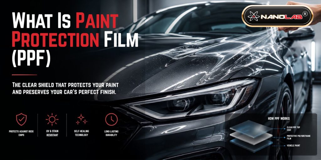 This image show what is paint protection film (PPF). 